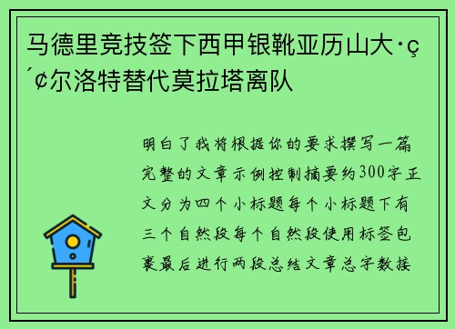 马德里竞技签下西甲银靴亚历山大·索尔洛特替代莫拉塔离队